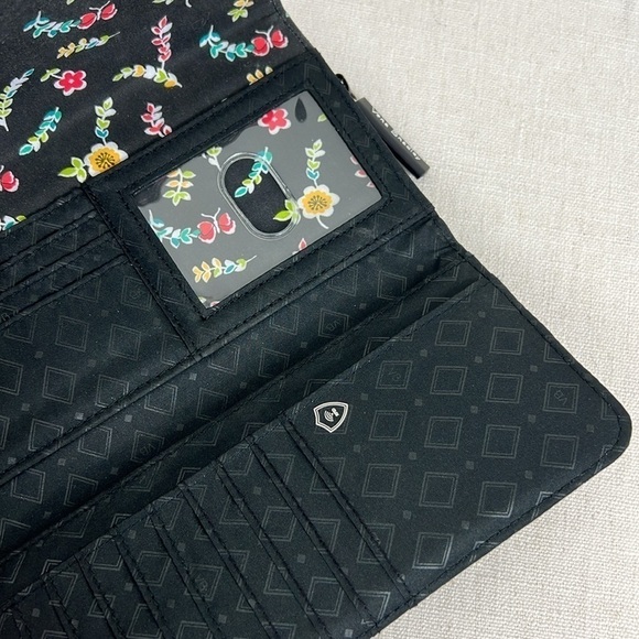 Very Bradley Crossbody Wallet Wristlet Black Floral Lining. Removeable Strap - Picture 9 of 9